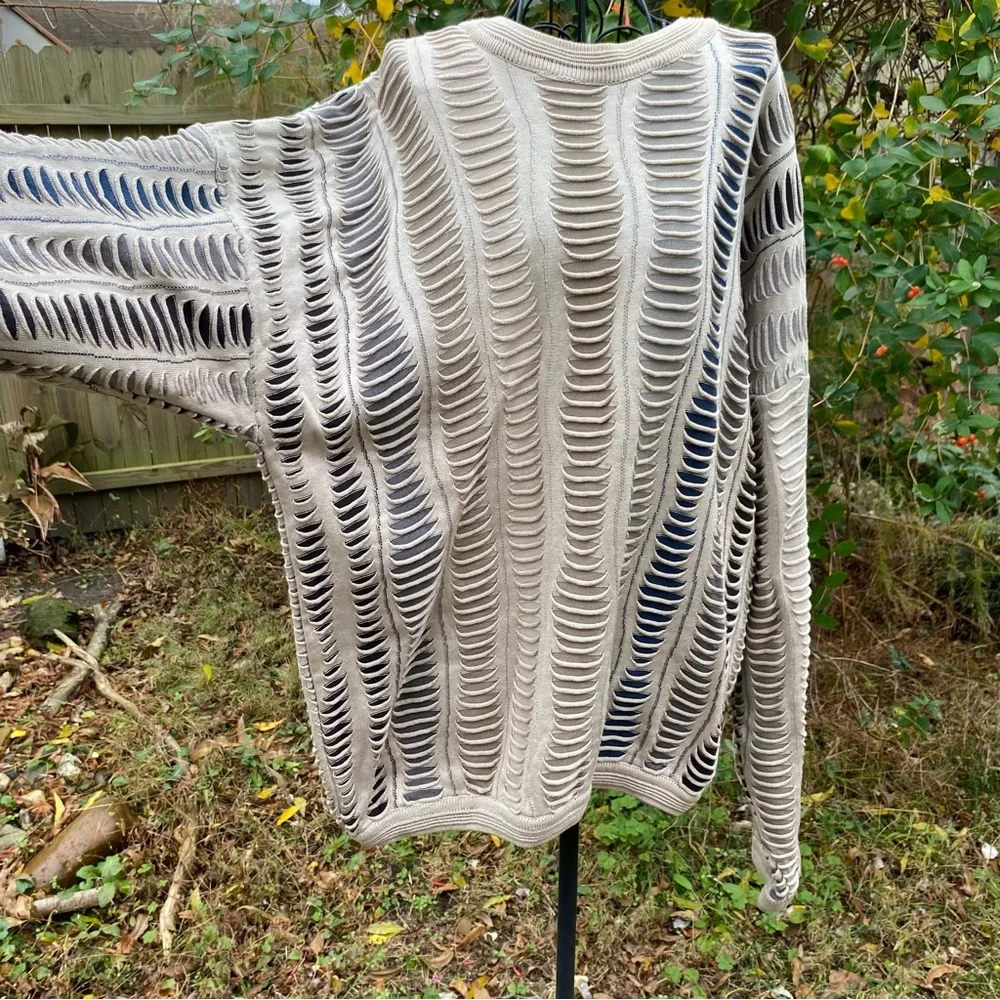 Coogi Style Vintage Ribbed Designer Sweater Men’s Size Large Nuetral Colors - Picture 8 of 14